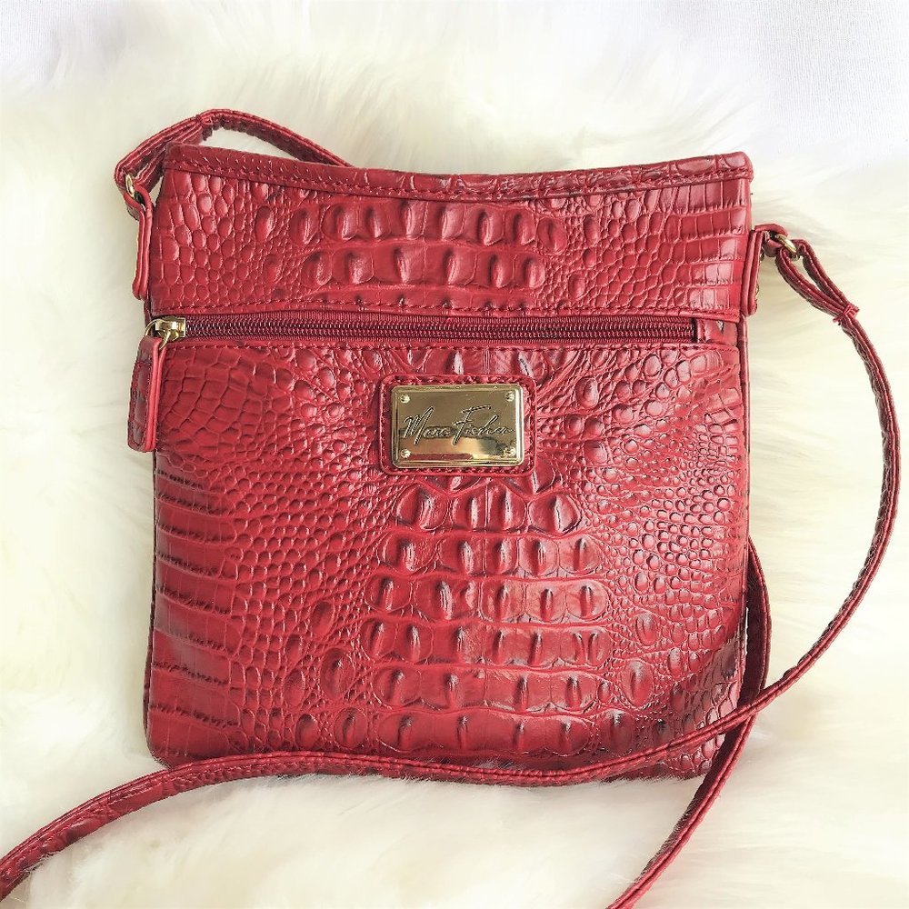 Marc Fisher Red Crocodile Embossed Crossbody Bag